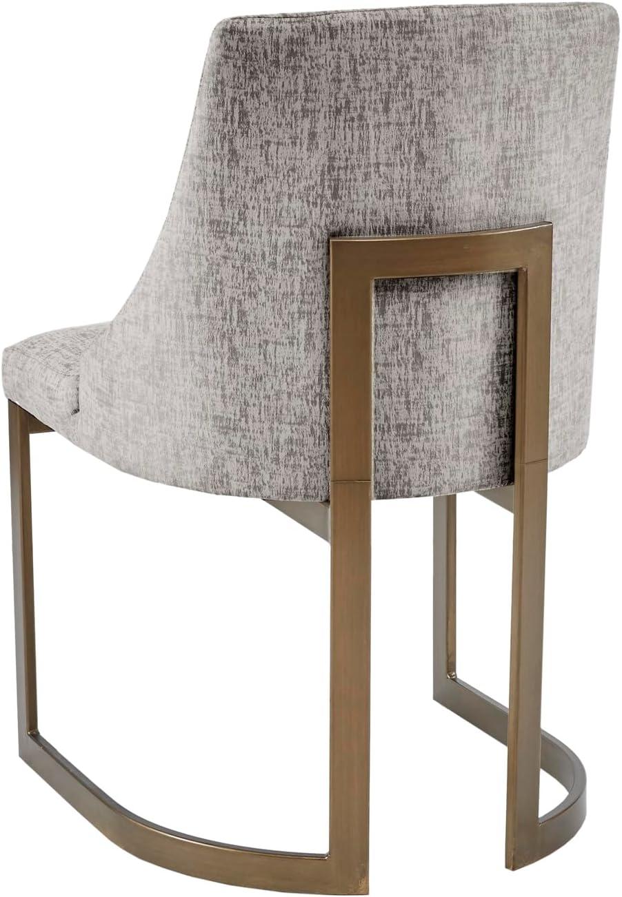 Set of 2 Gray Upholstered Parsons Dining Chairs with Metal Frame