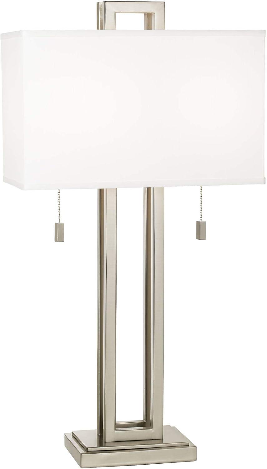 Possini Euro Design Modern Table Lamp 30" Tall Brushed Nickel Metal White Fabric Rectangular Shade for Bedroom Living Room House Bedside Nightstand