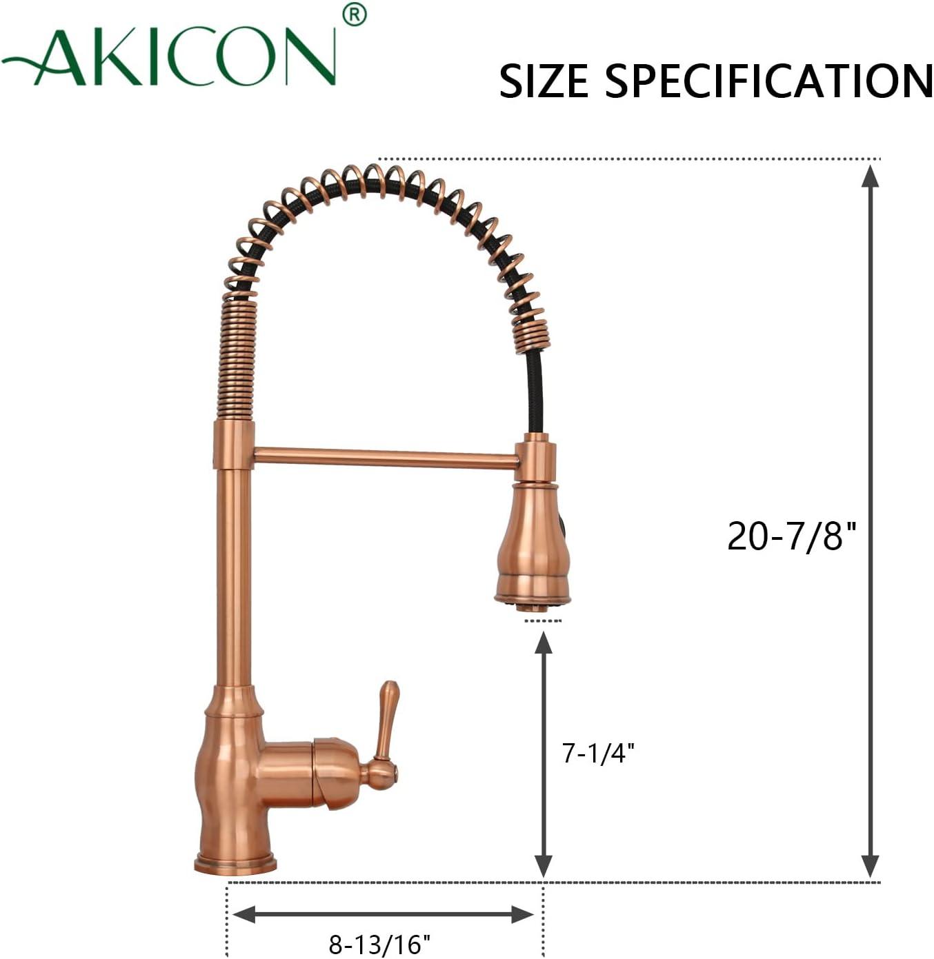 Akicon Pre-Rinse Spring Kitchen Faucet, Single Level with Pull Down Sprayer Copper Copper Finish