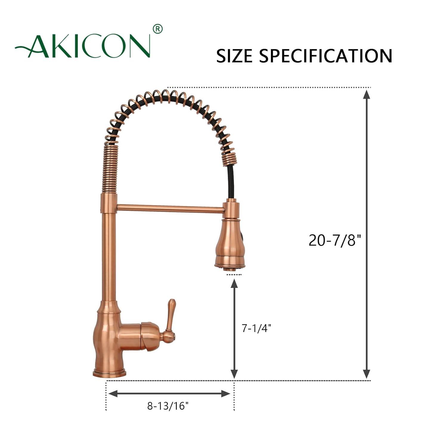Akicon Pre-Rinse Spring Kitchen Faucet, Single Level with Pull Down Sprayer Copper Copper Finish