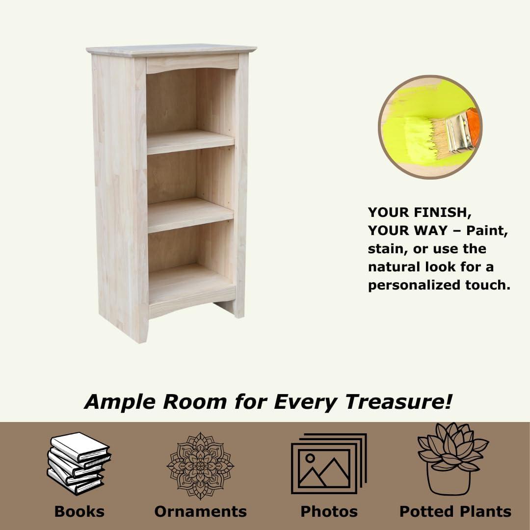 36" Shaker Bookcase Unfinished Brown - International Concepts: Solid Parawood, 2-Tier Storage