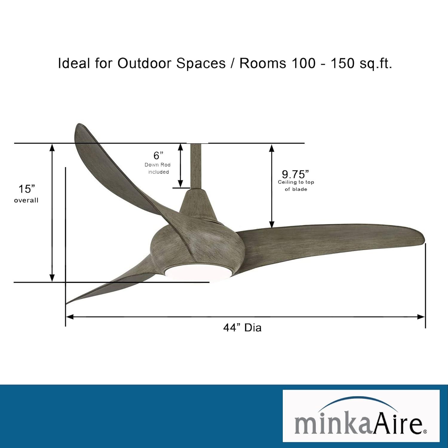 44" Minka Aire Light Wave Modern Driftwood LED Ceiling Fan with Remote
