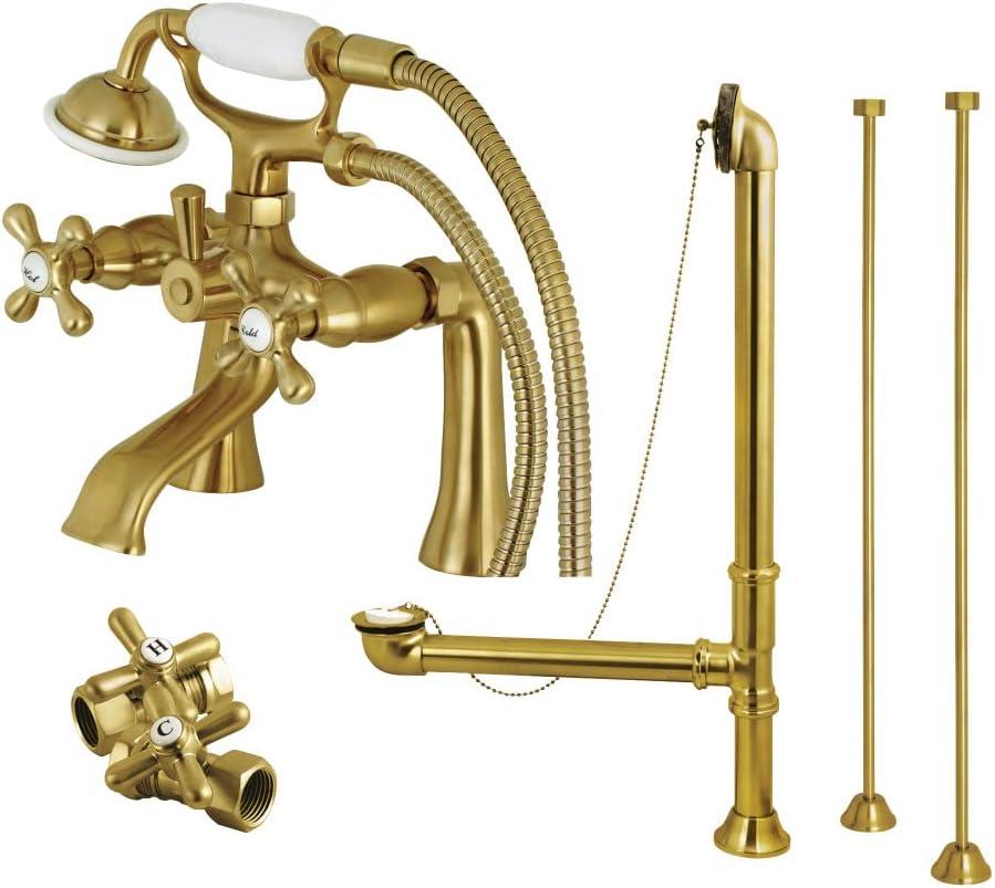 Kingston Brass Kingston Brass Vintage Two-Handle 2-Hole Deck Mount Clawfoot Tub Faucet Package with Supply Line, Hand Shower and Tub Drain CCK268SB