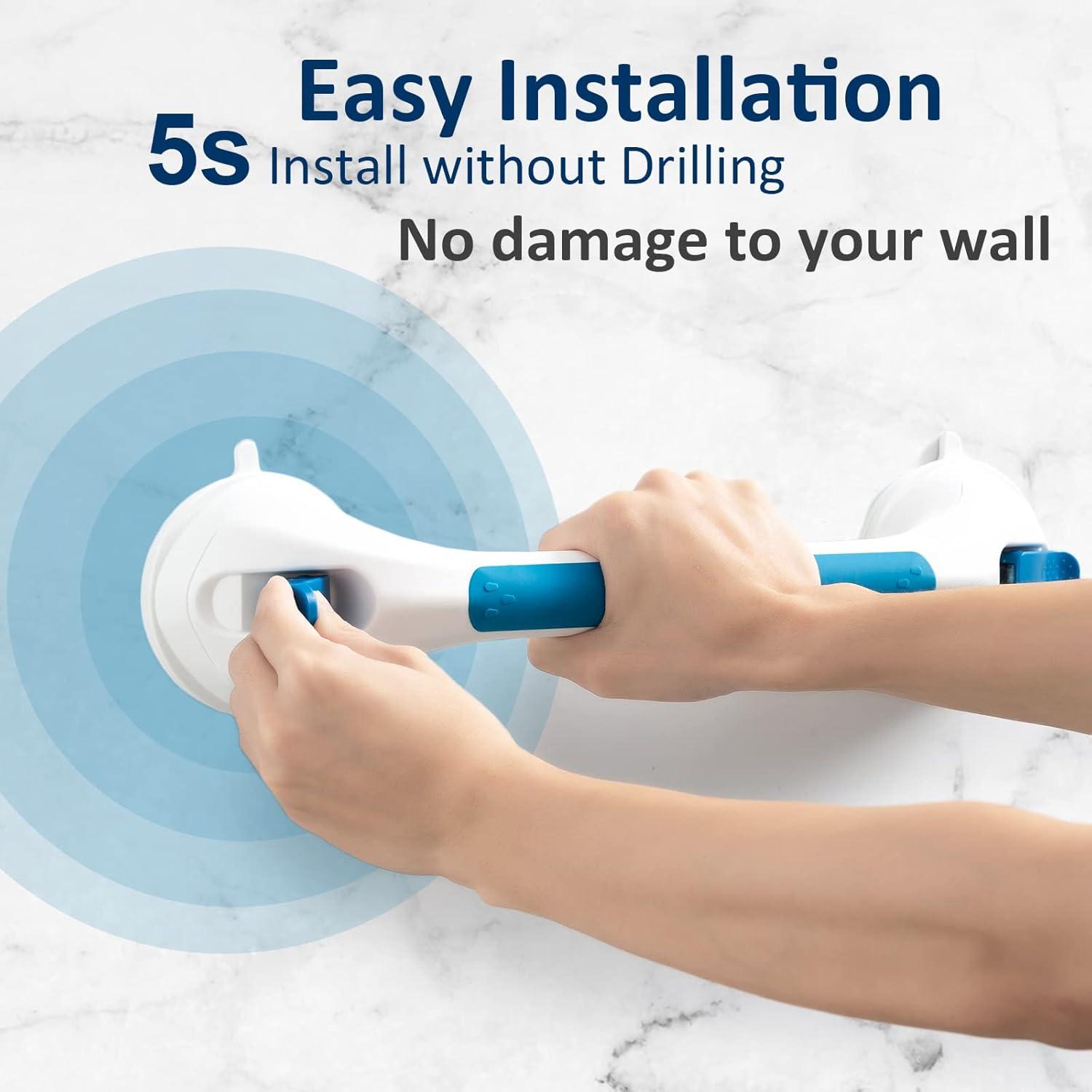 TAILI Shower Grab Bar 2 Pack Suction Grab Bars for Bathtubs and Showers, Heavy Duty Shower Handle Removable Bathroom Safety Grip for Seniors and Elderly, Shower Handrails No Drilling Waterproof, Blue