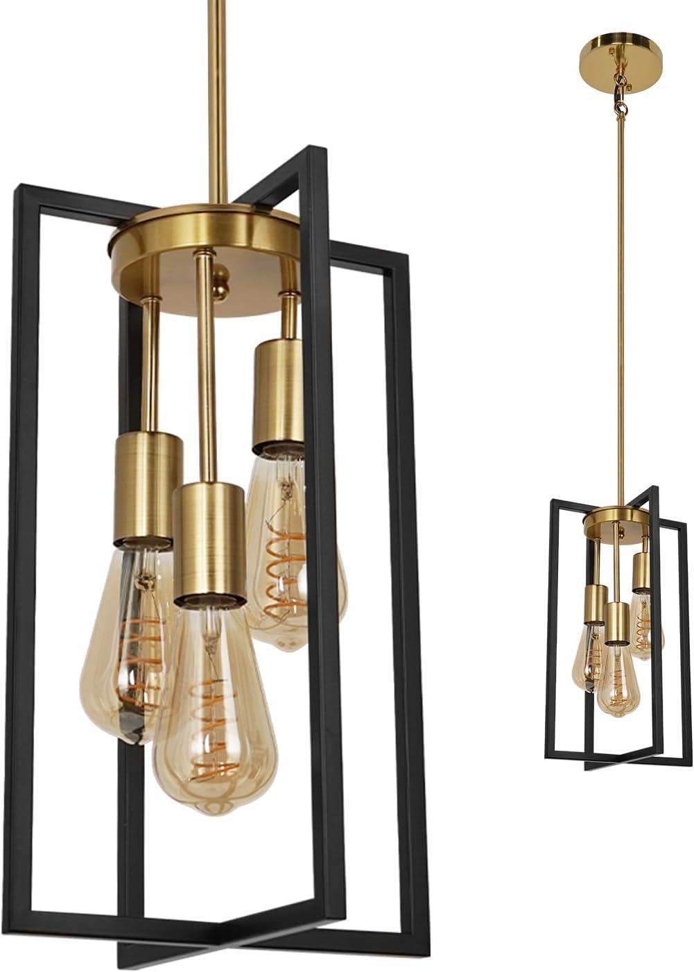 Modern Black and Gold Rectangle Metal Pendant Light