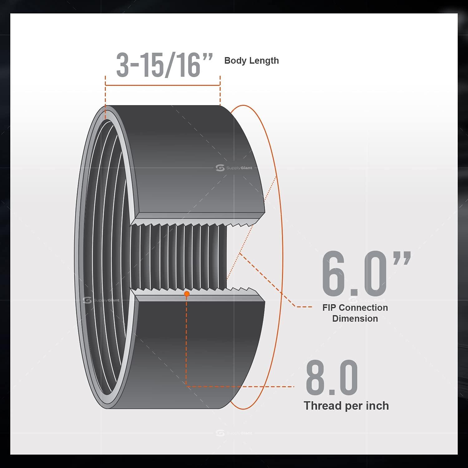 6" Black Steel Half Coupling with Female Connection