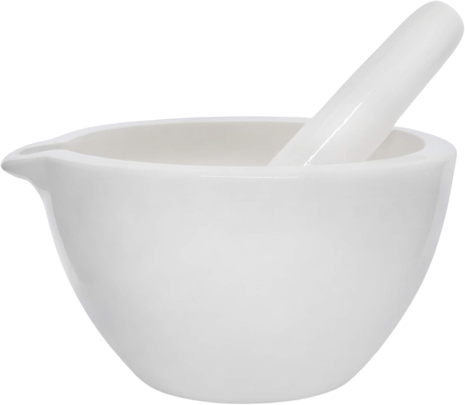 Porcelain Mortar & Pestle Set, 18oz (550ml) - Unglazed Grinding Surface - Excellent for Kitchen or Laboratory - Grinds Powdered Chemicals, Herbs & Spices - Pill Crusher - White - Eisco Labs