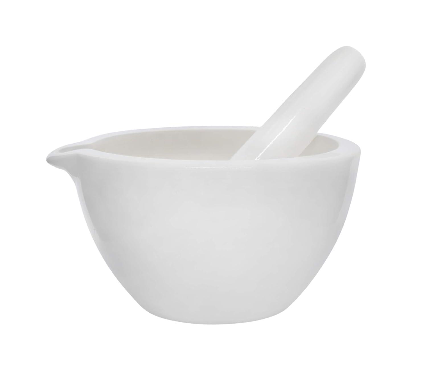 Porcelain Mortar & Pestle Set, 18oz (550ml) - Unglazed Grinding Surface - Excellent for Kitchen or Laboratory - Grinds Powdered Chemicals, Herbs & Spices - Pill Crusher - White - Eisco Labs