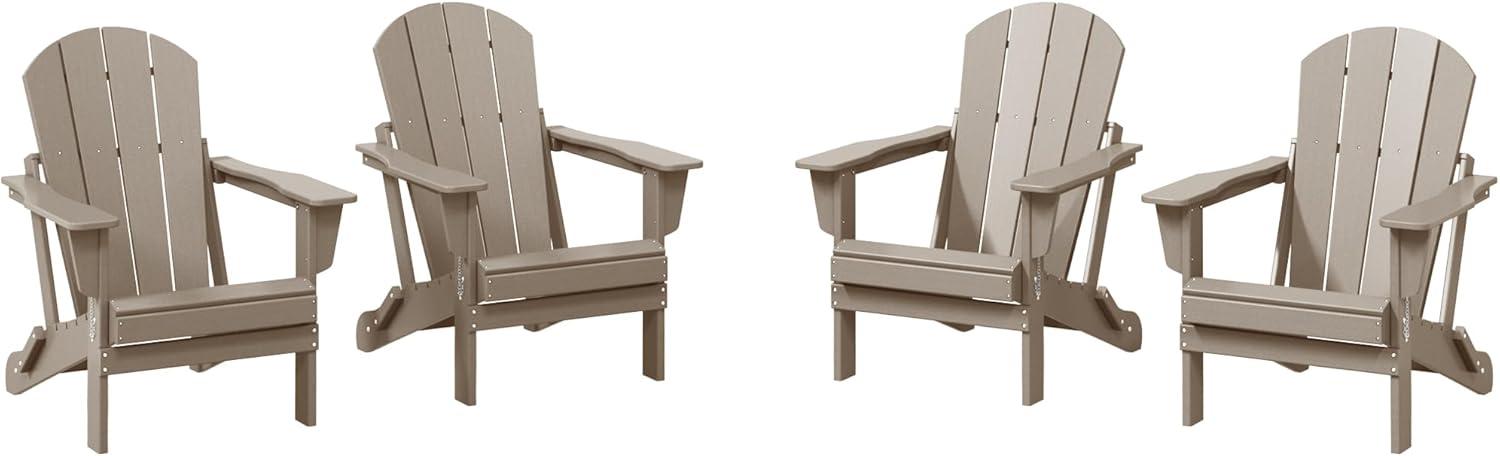 WestinTrends Malibu HDPE Outdoor Patio Folding Adirondack Chair (Set of 4), Weather Wood