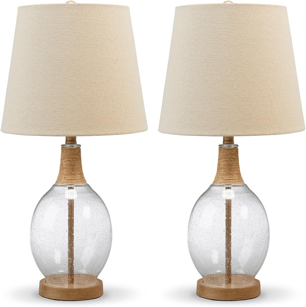 Signature Design by Ashley (Set of 2) Clayleigh Table Lamps Clear/Brown: Seeded Glass, Rope Detail, UL Listed
