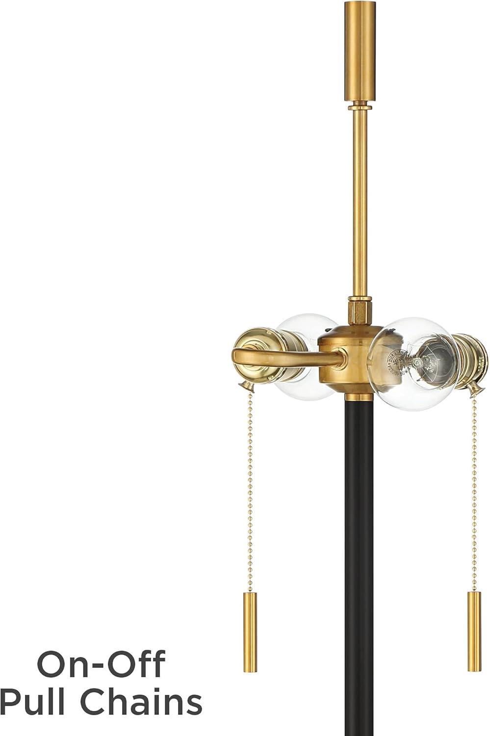 Black and Brass Metal Floor Lamp with Linen Shade