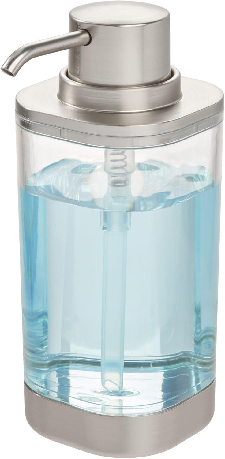 iDesign iDesign Hand Soap Dispenser - Refillable Liquid Soap Dispenser, Clear/Brushed Nickel