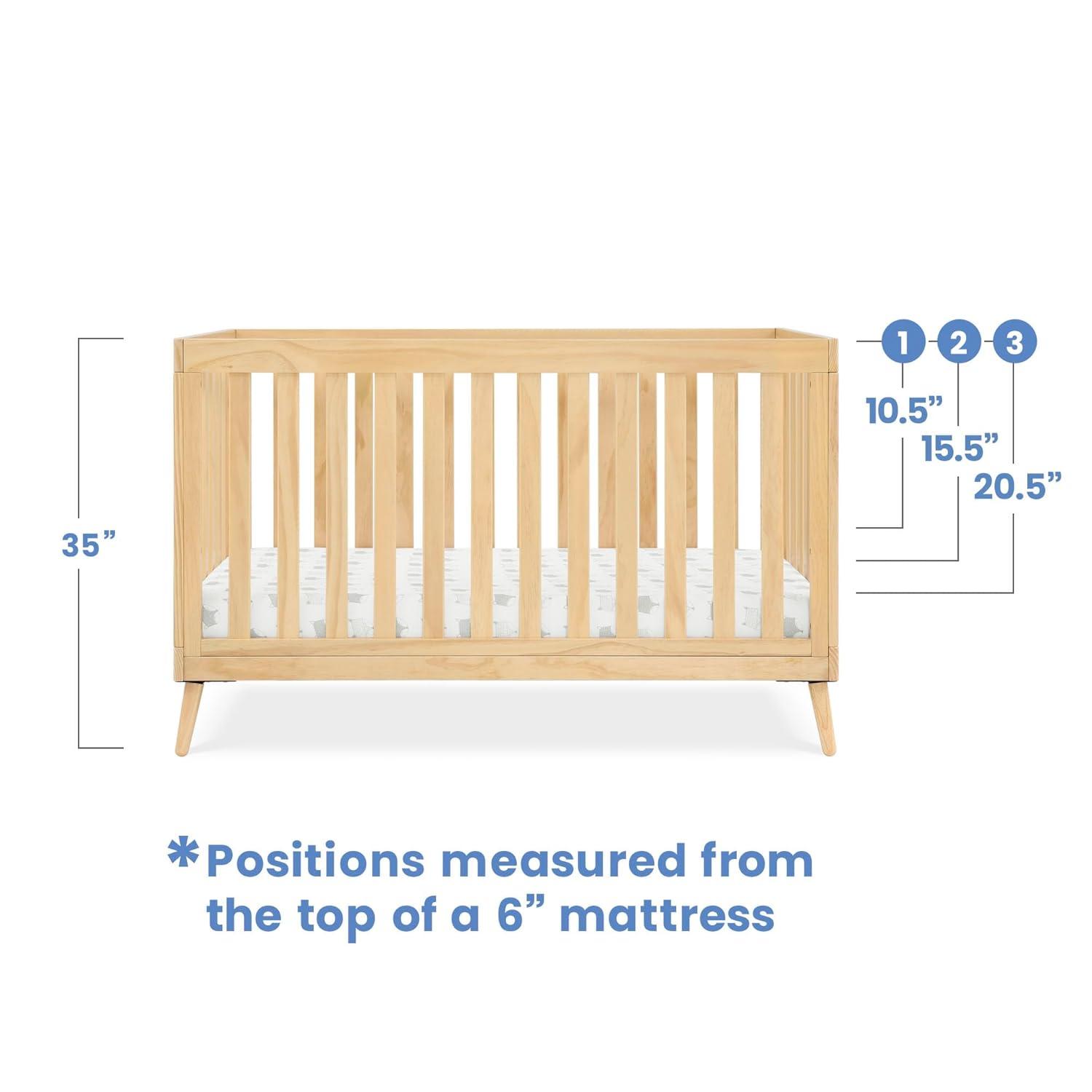 Natural Wood Mid-Century Modern 4-in-1 Convertible Crib