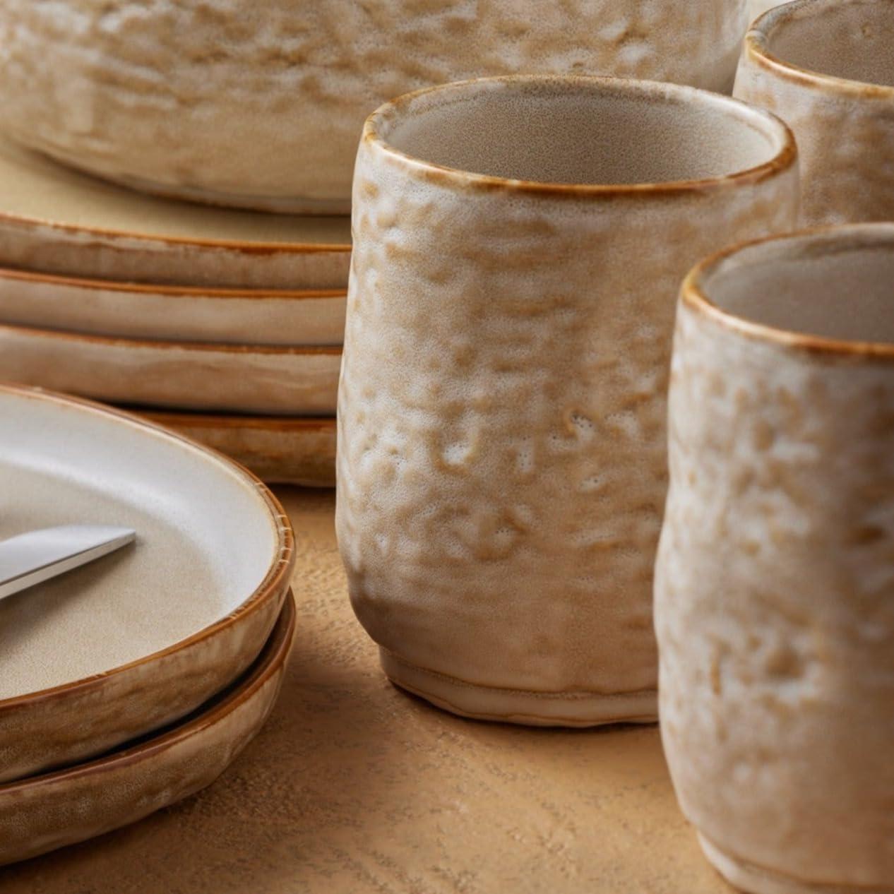Stone by Mercer Project Shosai Stoneware Dinnerware Set Tan - 32 Piece