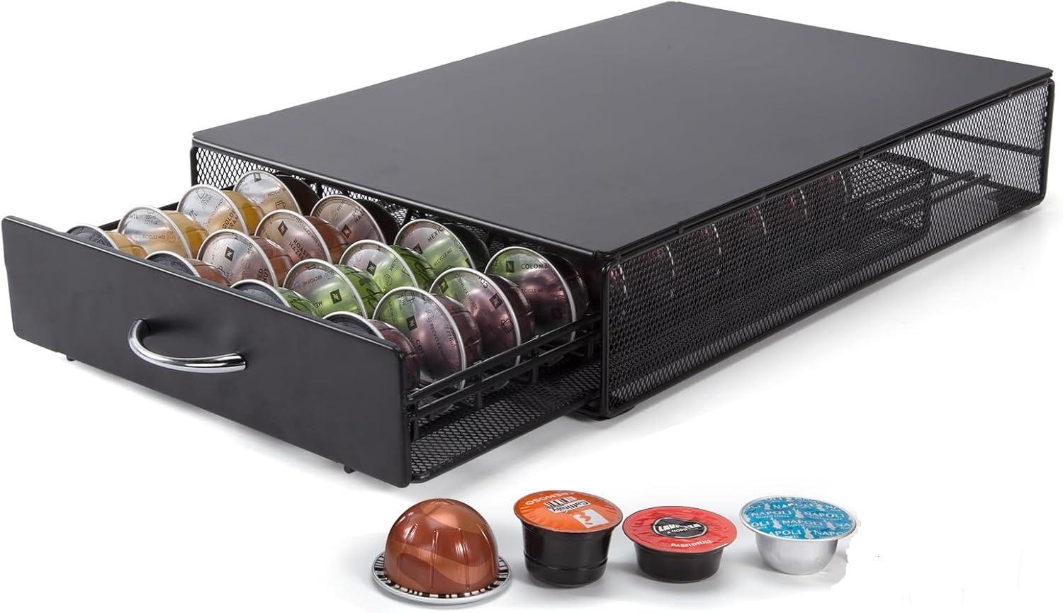 Coffee Pod Holder Storage Drawer Compatible With Nespreso Vertuoline/Lavazza Blue Capsules,40 Capacity Coffee Pods Storage Organizer for Vertuoline Pods for Coffee Station, Black.