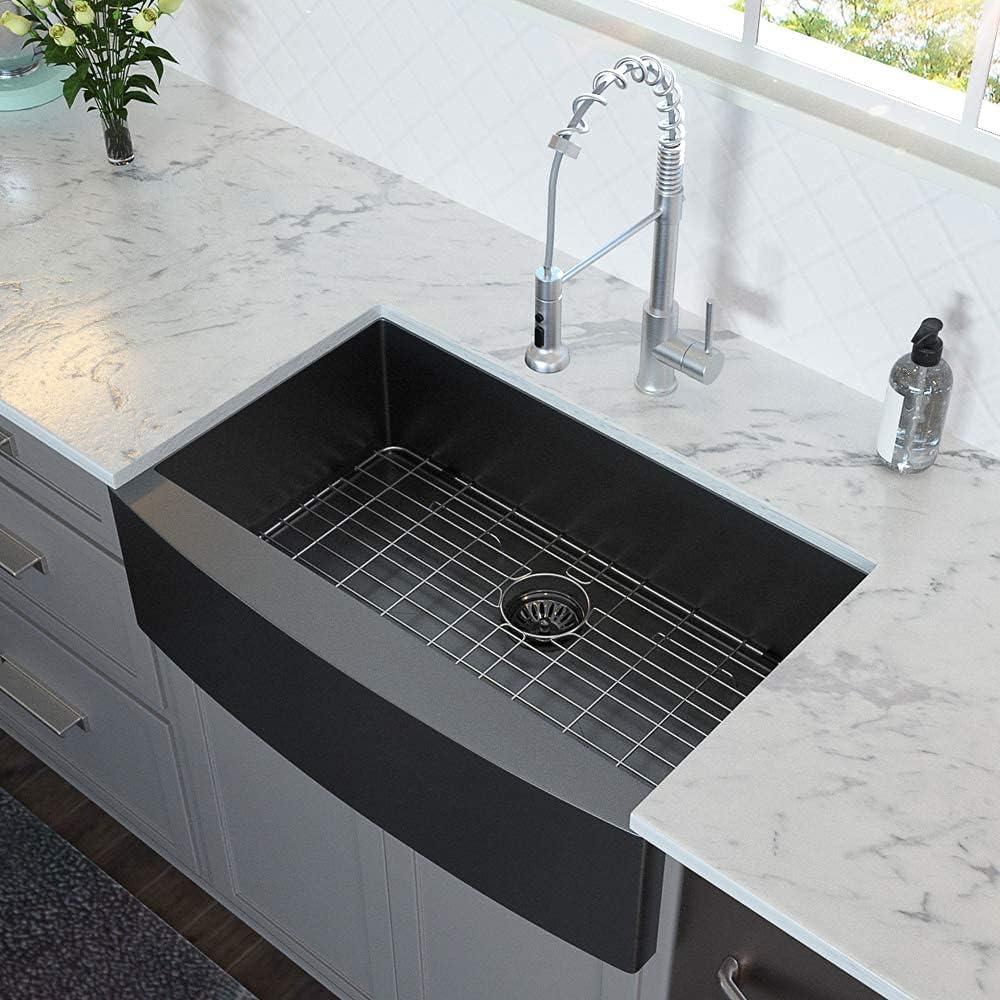 30" L x 21" W Farmhouse Kitchen Sink Gunmetal Black Stainless Steel Sink Single Bowl Kitchen Sink