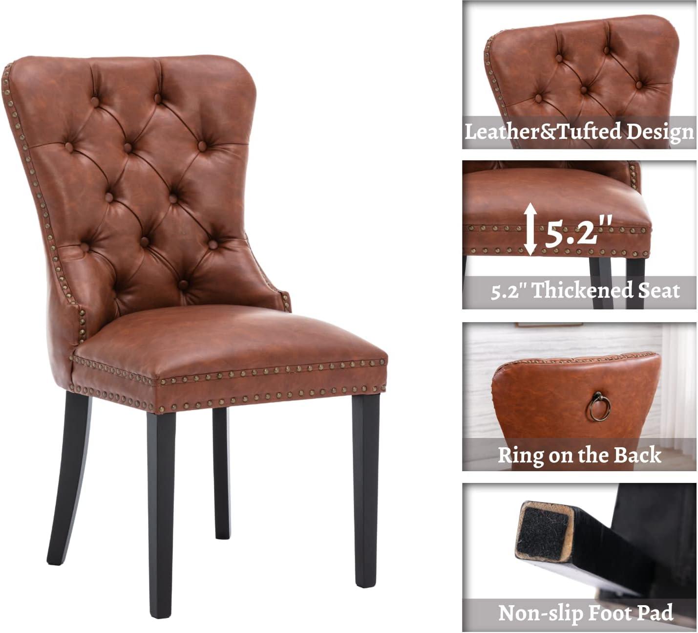 Brown Tufted Upholstered Side Chair with Wood Legs