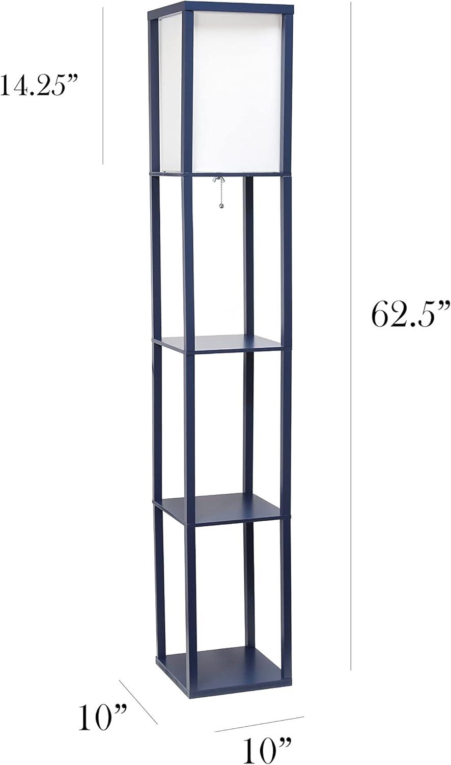 Simple Designs Floor Lamp Etagere Organizer Storage Shelf with Linen Shade, Navy