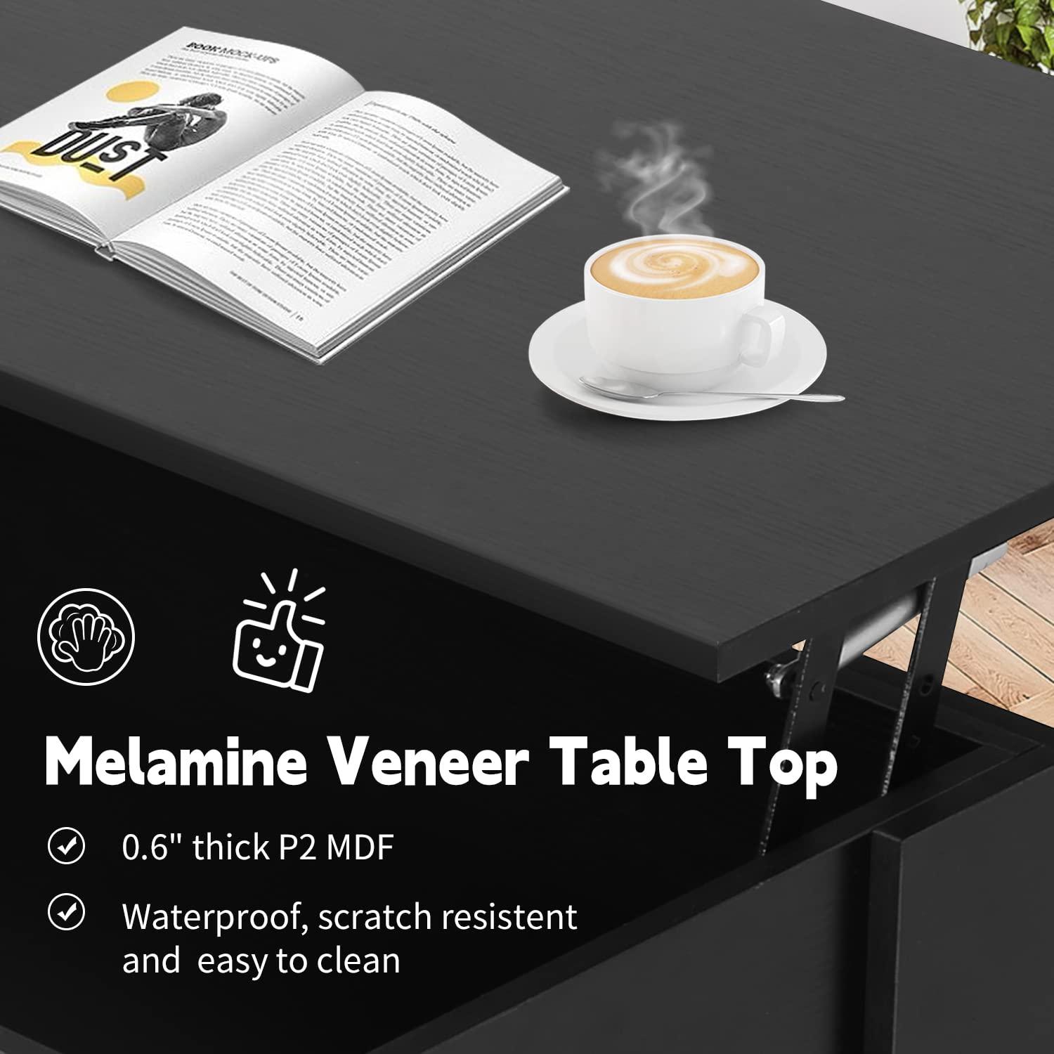 FDW Coffee Tables with Hidden Compartment and Storage Shelf Wooden Lift Tabletop Dining Table for Living Room Home (White)