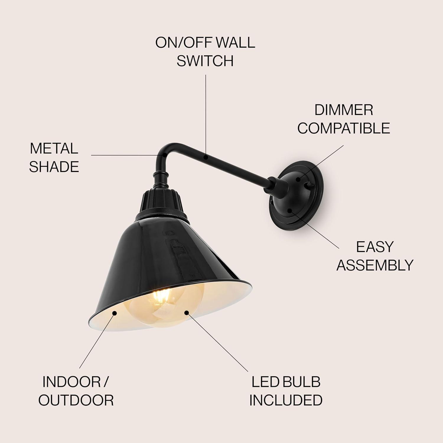 Croydon 9.63" 1-Light Farmhouse Industrial Indoor/Outdoor Iron LED Gooseneck Arm Outdoor Sconce, Black