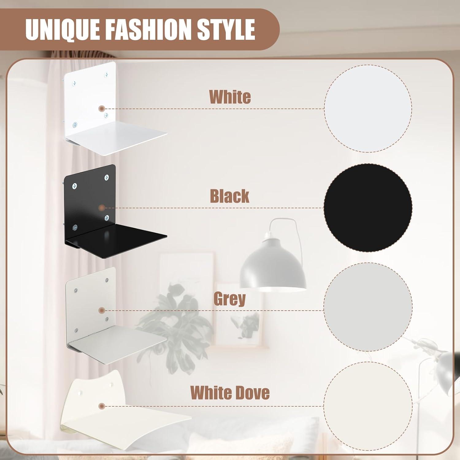 Eapele Invisible Floating Bookshelf, Heavy-Duty Hanging Bookshelves, Steel Constructed Wall Mounted Hidden Bookshelf with Mounting Hardware, 4PCS White