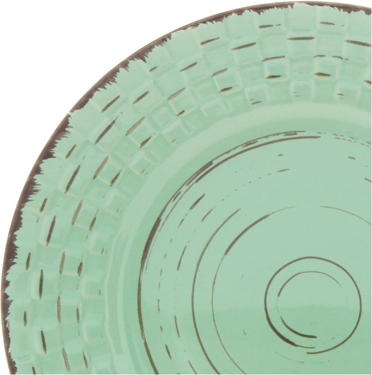 Lorren Home Trends 16 Piece Distressed Weave Dinnerware Set-Green