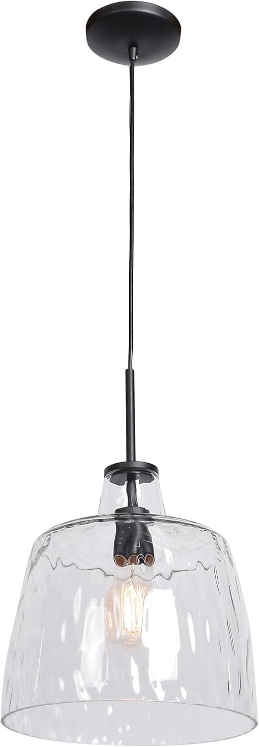 Black Mini Pendant Light with Clear Wavy Glass Shade