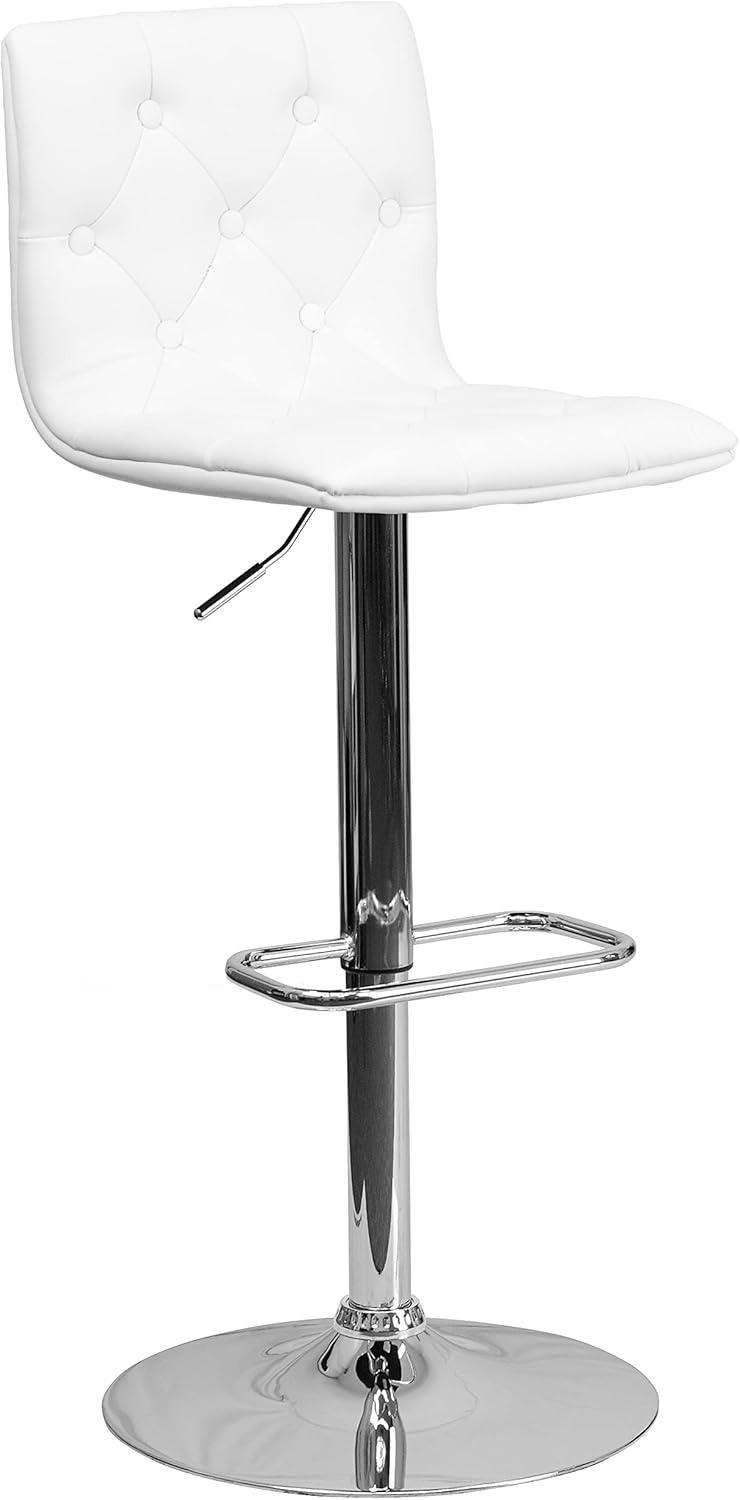 Contemporary Swivel Adjustable Barstool in White Vinyl and Chrome