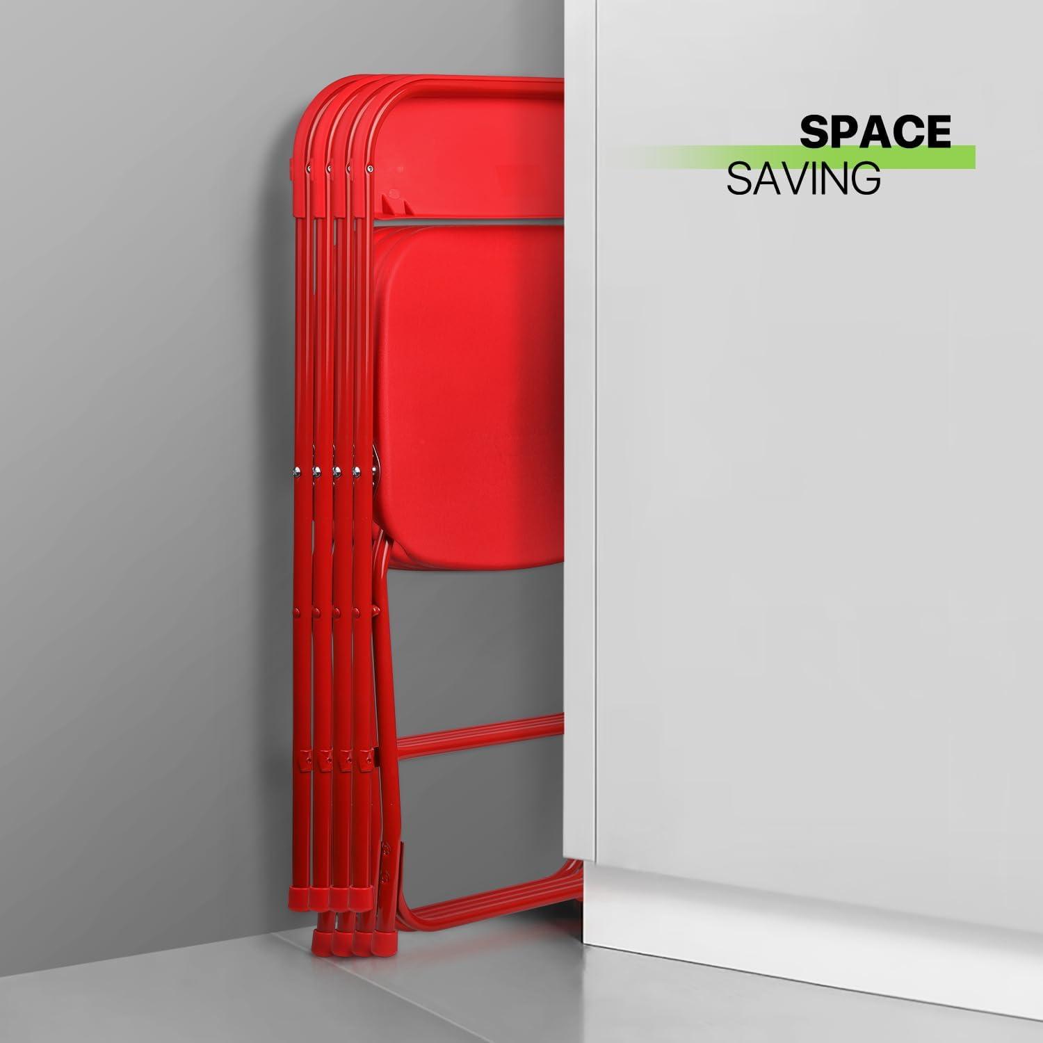 Magshion 10pcs Plastic Folding Chair, Stackable Patio Seat for Wedding Party Meeting Indoor Outdoor, Red