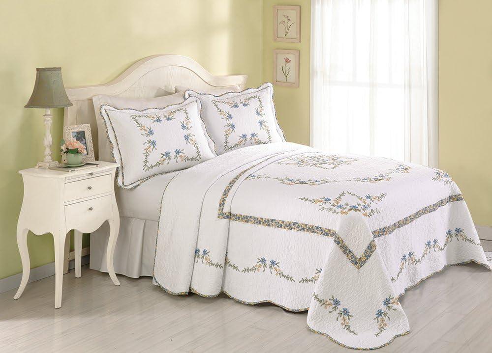 Modern Heirloom Heather Floral Embroidered Single Bedspread/Coverlet (shams not included)