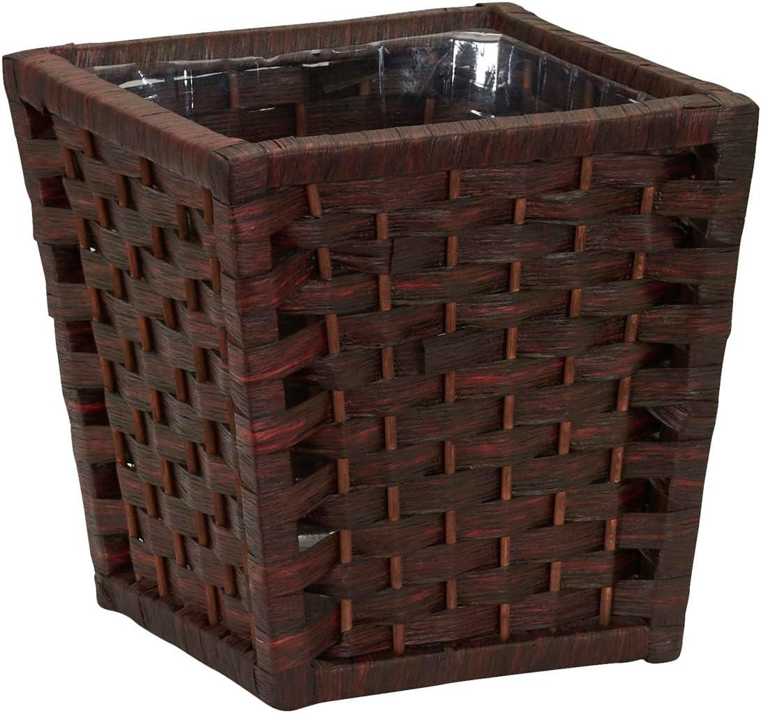 Woven Waste Basket, HandWoven Paper Rope with Removable Plastic Liner, Brown