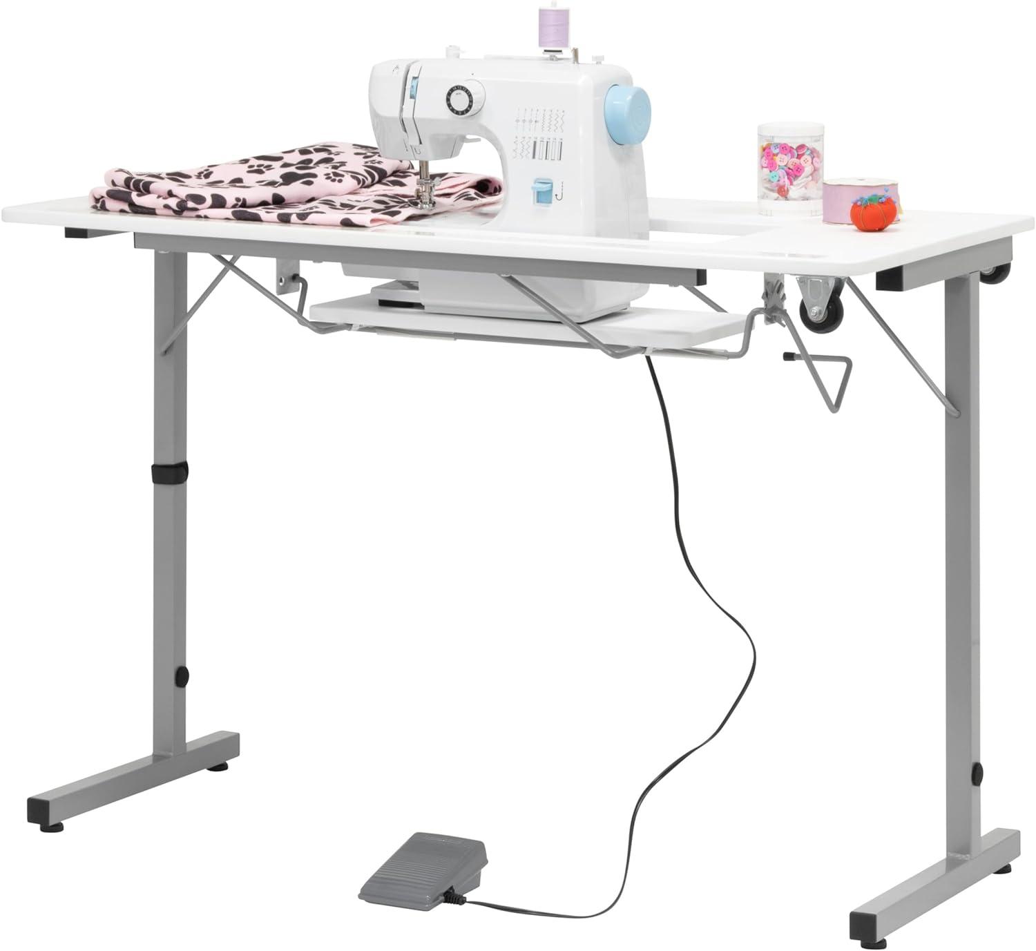 studio designs Rollaway Ii Sewing Table Silver/White: Laminate Top Craft Station, Steel Frame, Foldable Design