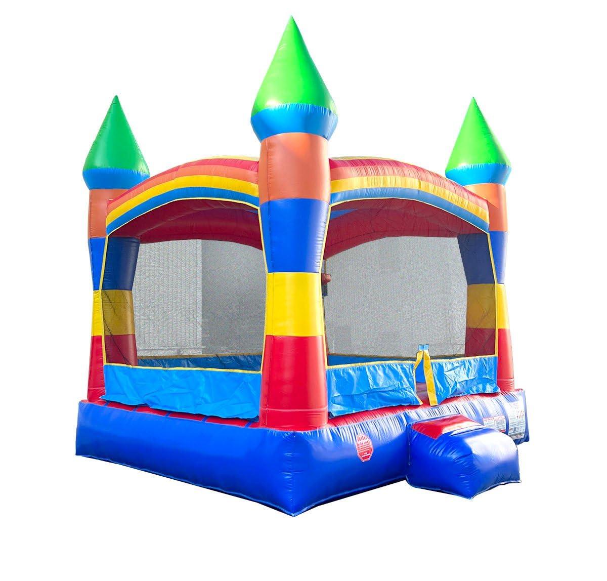 Pogo Bounce House Pogo Bounce House Crossover Inflatable Bounce House, Commercial Grade Party Playhouse Deluxe Rainbow Unit & Blower, For Kids & Toddlers, Backyard Outdoor Jump Fun, w/ Stakes & Storage Bag 13x12x14.5ft