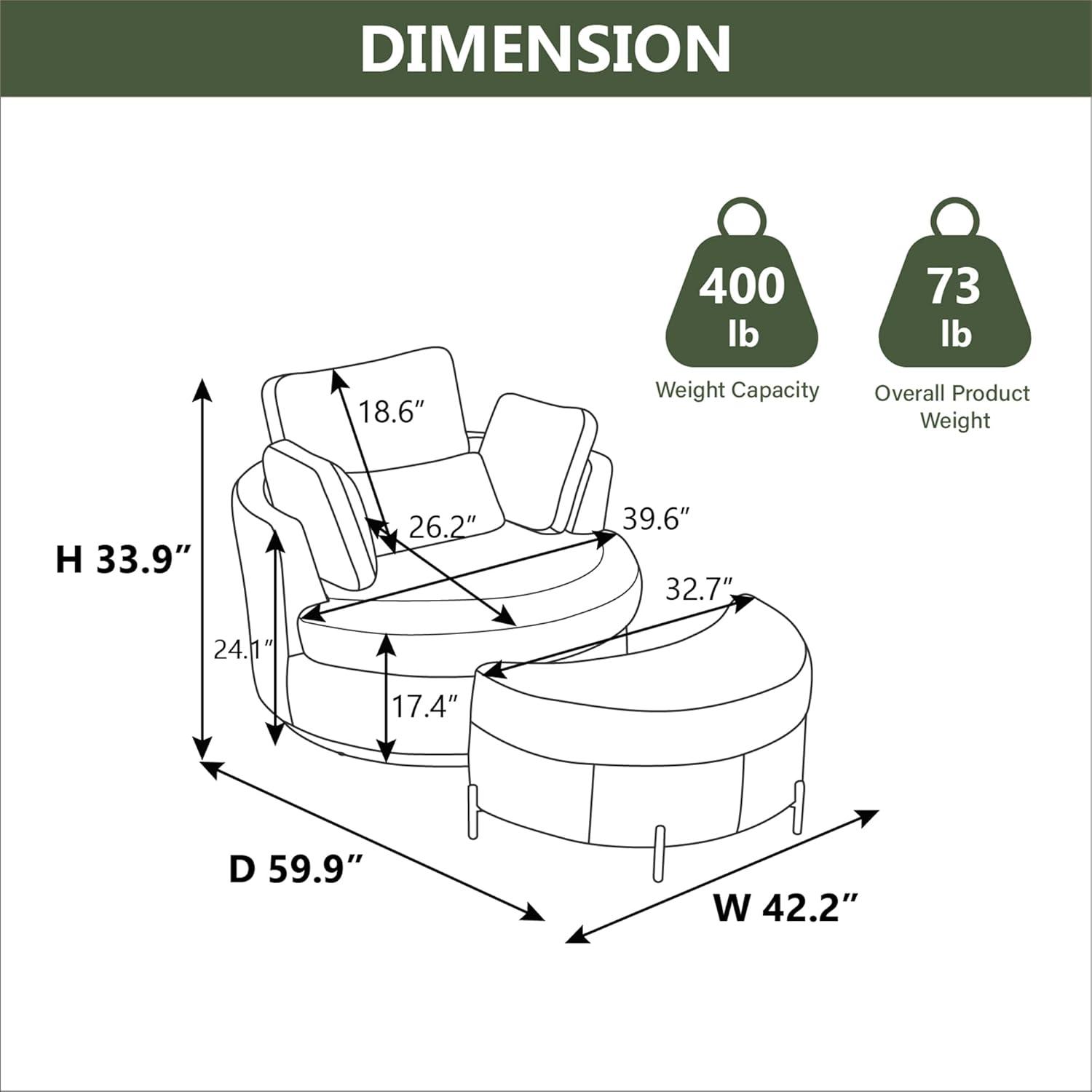 Kenmari Upholstered Swivel Barrel Chair with Ottoman