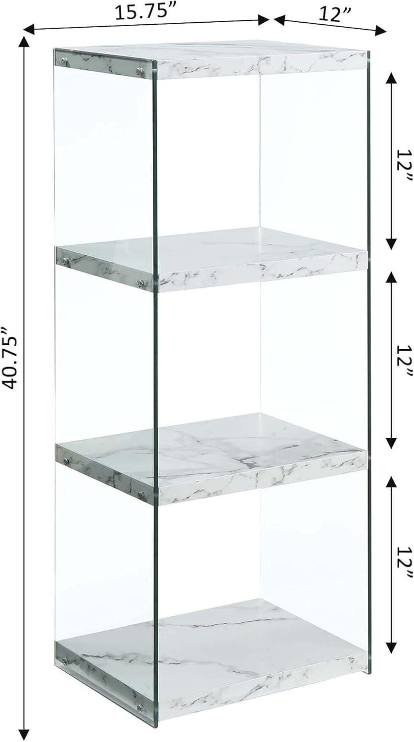 Convenience Concepts SoHo 4 Tier Glass Wide Bookcase, White Faux Marble/Glass