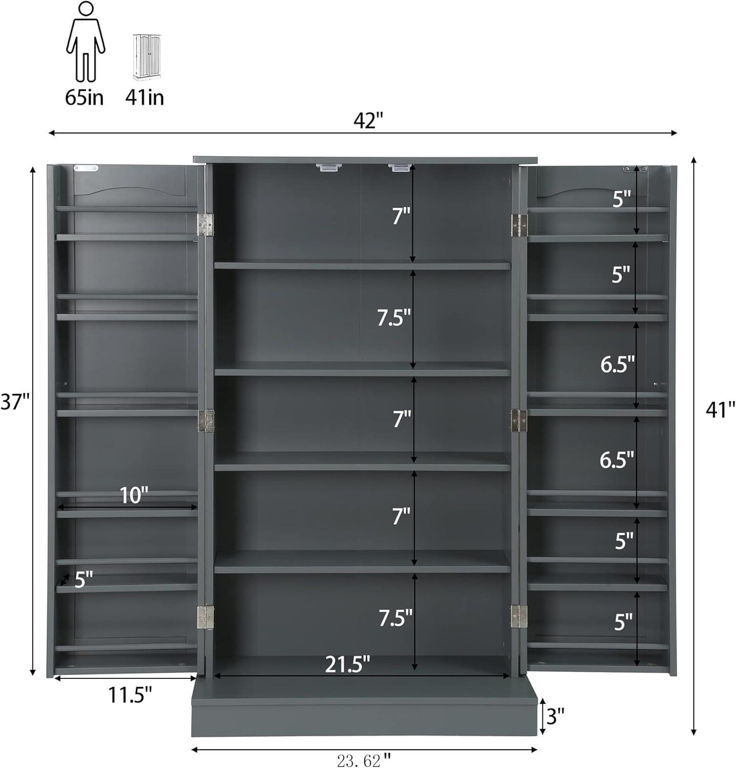 Latitude Run® HOMCOM 41" Modern Kitchen Pantry Freestanding Storage Cabinet With Double Doors Adjustable Shelves For Living Room - White