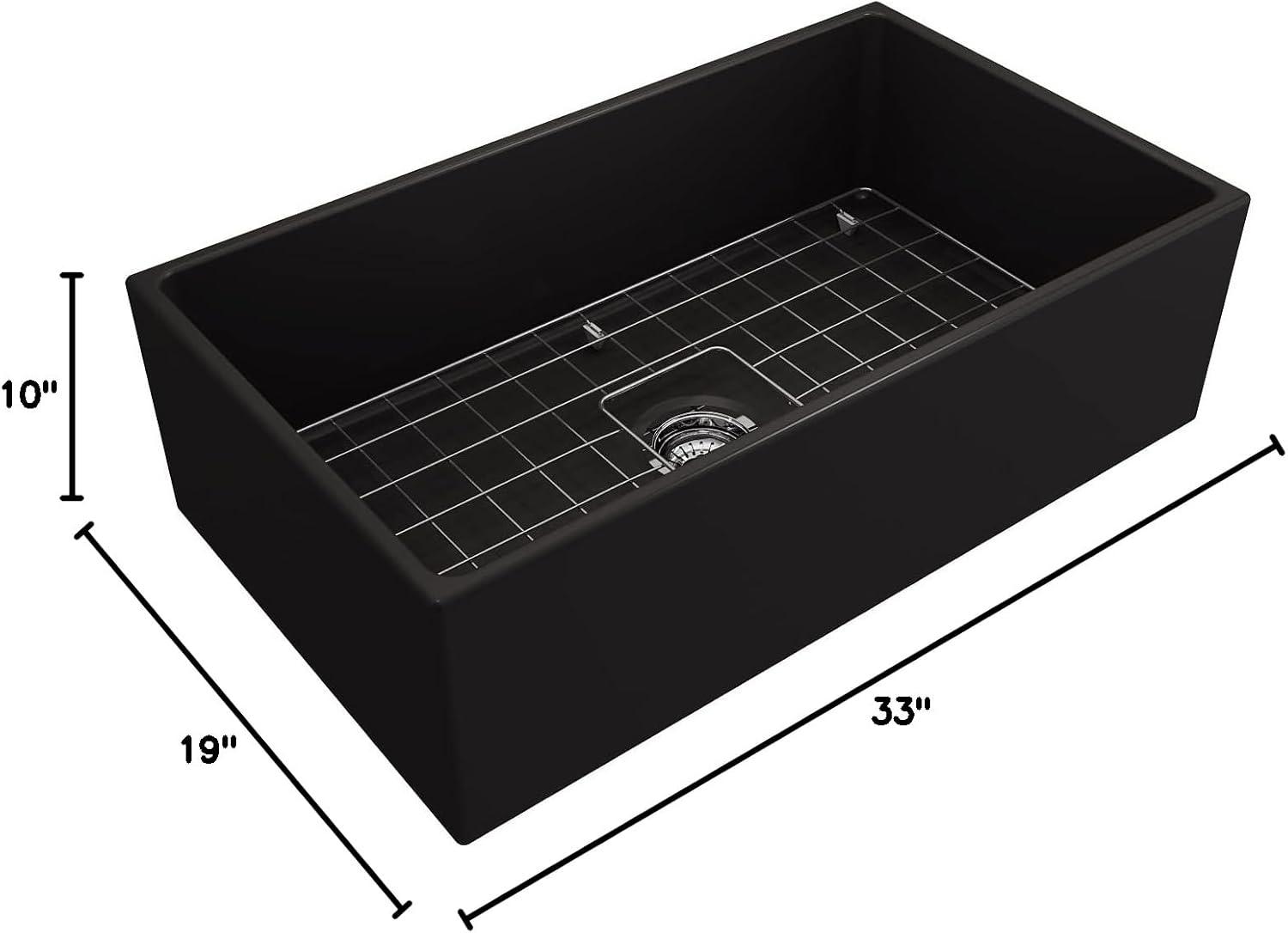 BOCCHI Contempo Farmhouse Apron Front Fireclay 33 in. Single Bowl Kitchen Sink with Protective Bottom Grid and Strainer in Matte Gray