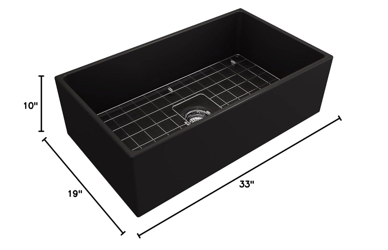 BOCCHI Contempo Farmhouse Apron Front Fireclay 33 in. Single Bowl Kitchen Sink with Protective Bottom Grid and Strainer in Matte Gray