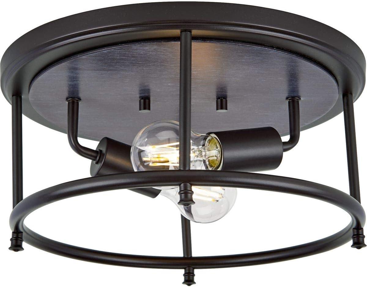 Progress Lighting Durrell 2-Light Flush Mount, Matte Black, Open-Cage, Steel