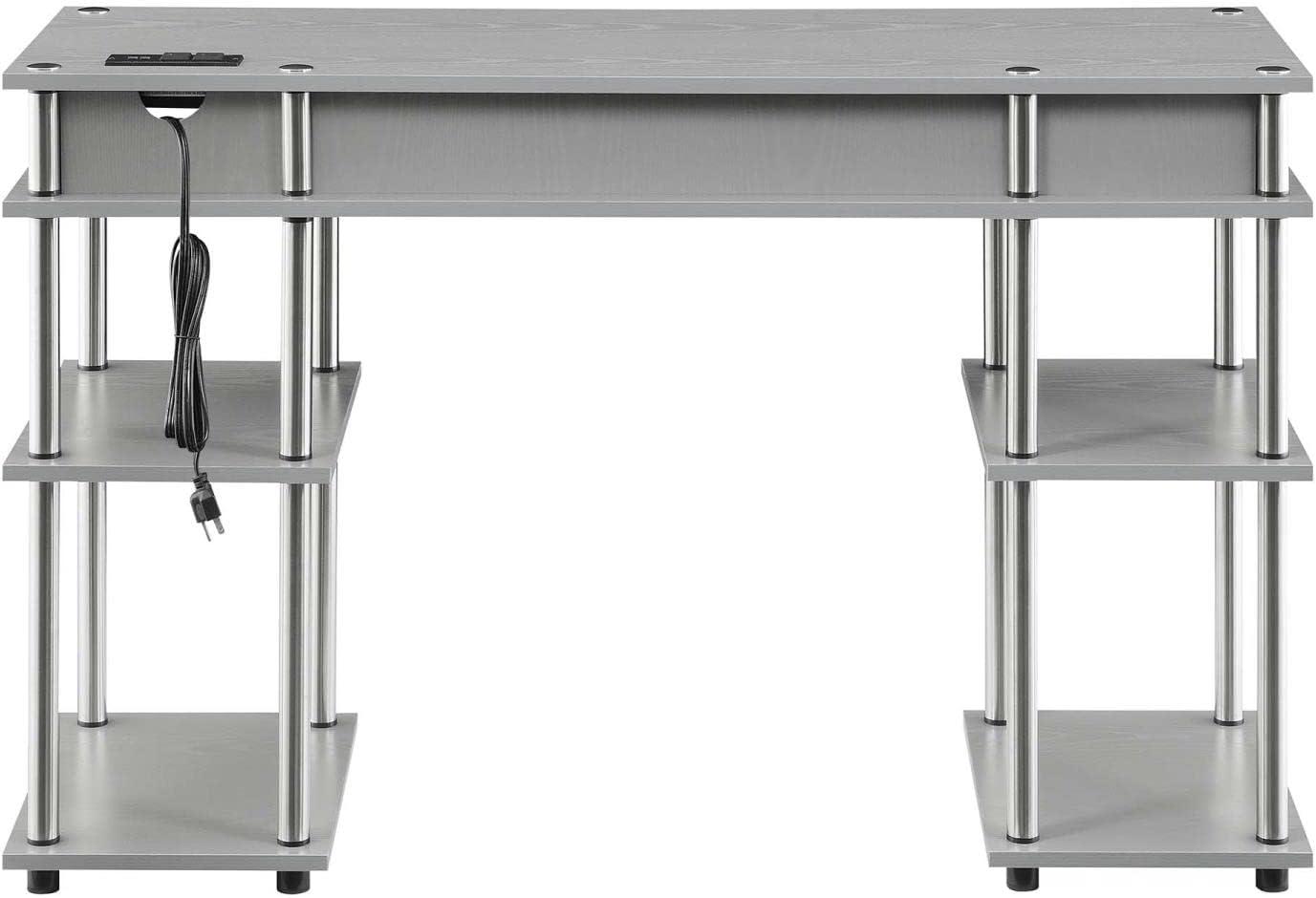 Adult, Designs2Go No Tools 30 inches Tall Student Desk w/ Charging Station and Shelves, Gray