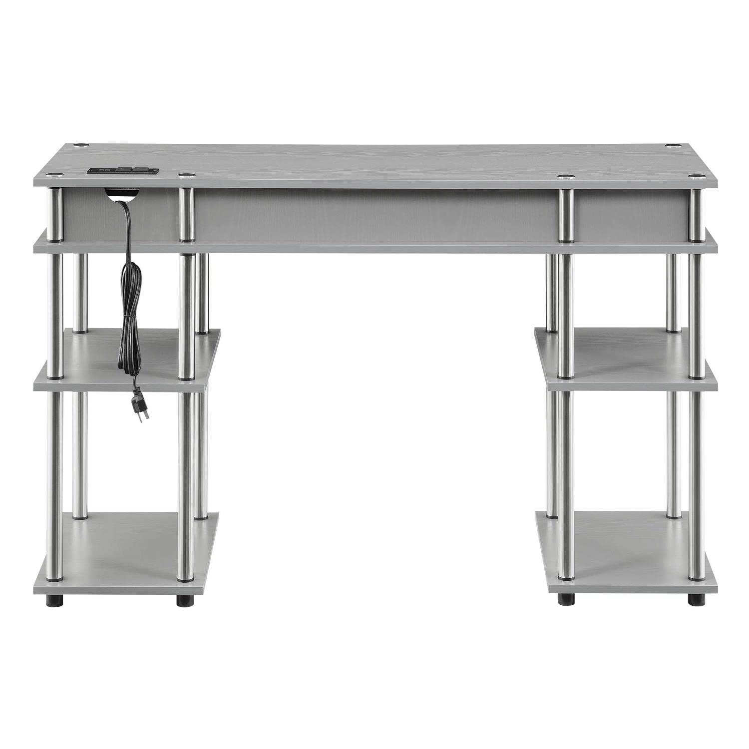 Adult, Designs2Go No Tools 30 inches Tall Student Desk w/ Charging Station and Shelves, Gray