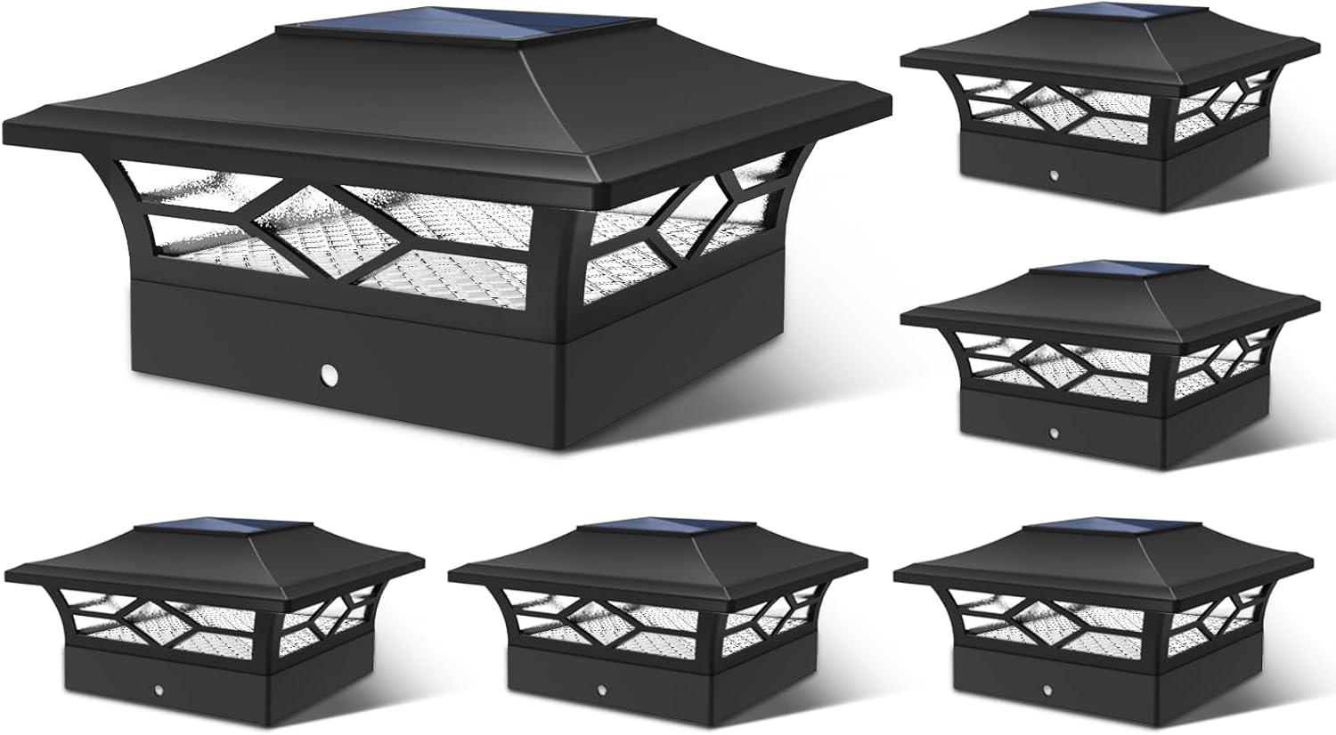 Solar Post Cap Lights: 6 - Pack Outdoor Post Light for White/Black 4x4 Vinyl Fence Deck - Dock 4x4/6x6 Wooden Post 2 Color Modes Waterproof Warm White