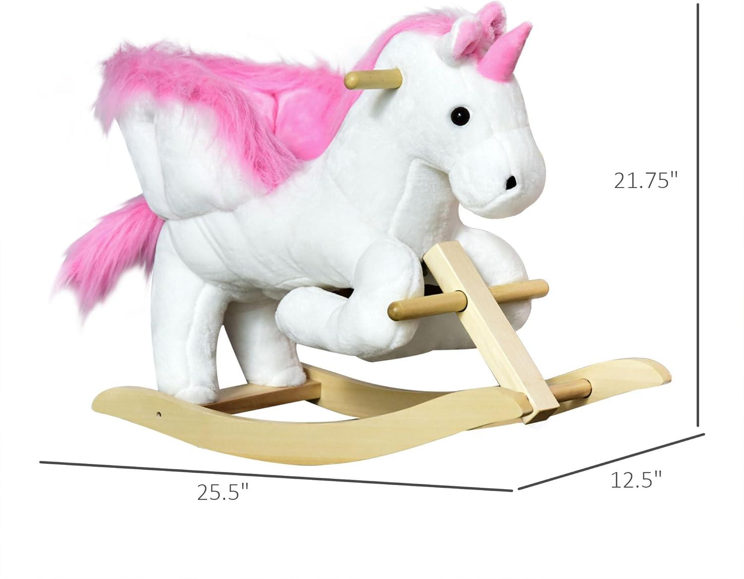 Qaba Kids Rocking Horse, Wooden Plush Ride-On Unicorn Chair Toy with Lullby Song for 18-36 months children