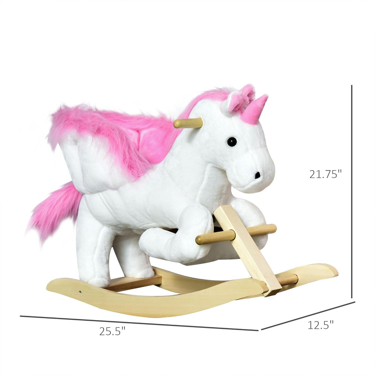 Qaba Kids Rocking Horse, Wooden Plush Ride-On Unicorn Chair Toy with Lullby Song for 18-36 months children