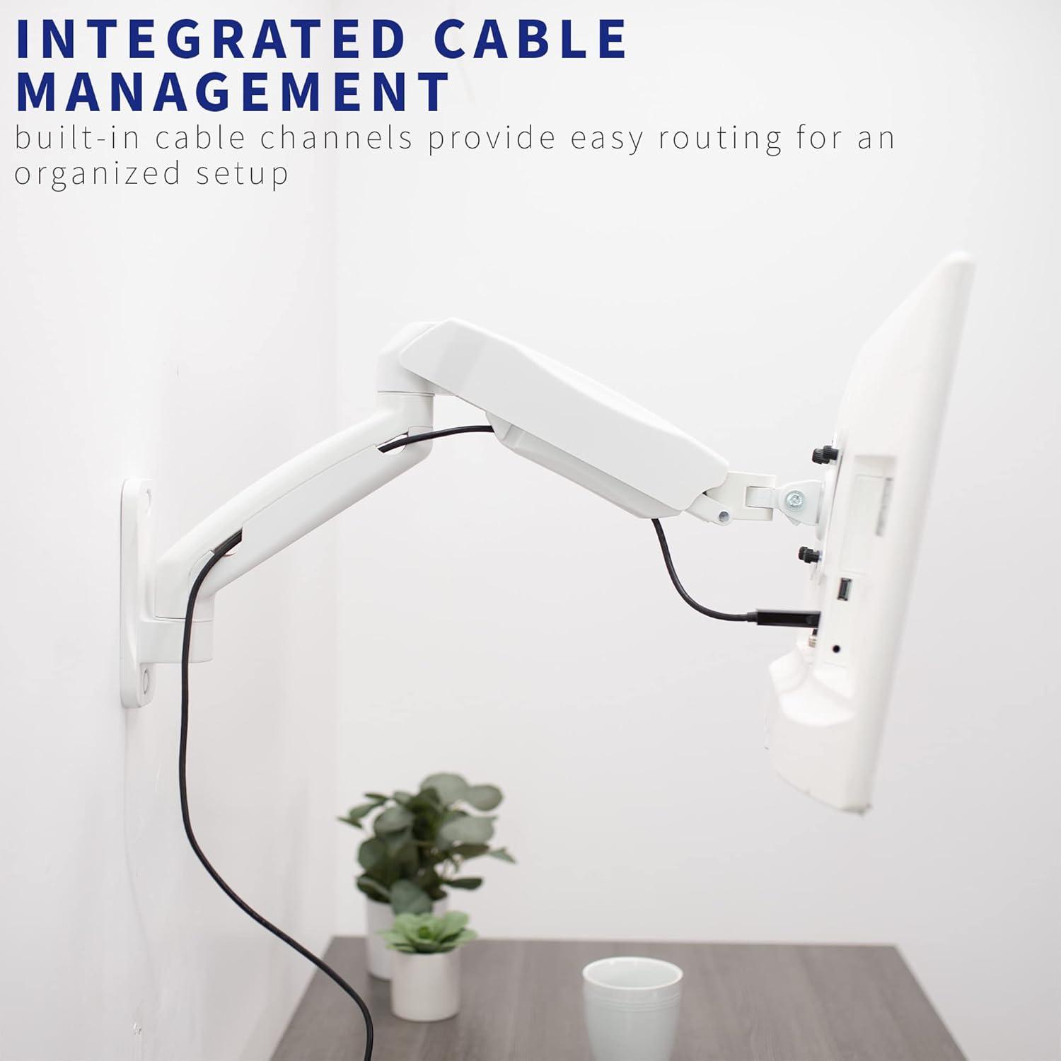 White Pneumatic Arm Single Monitor Wall Mount