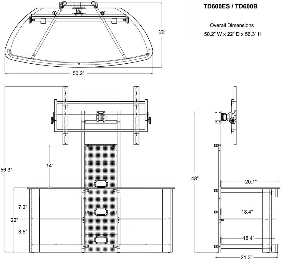 TransDeco Flat panel TV mounting system w/ 3 AV shelves for up to 80Inch plasma or LCD/LED TVs - Espresso