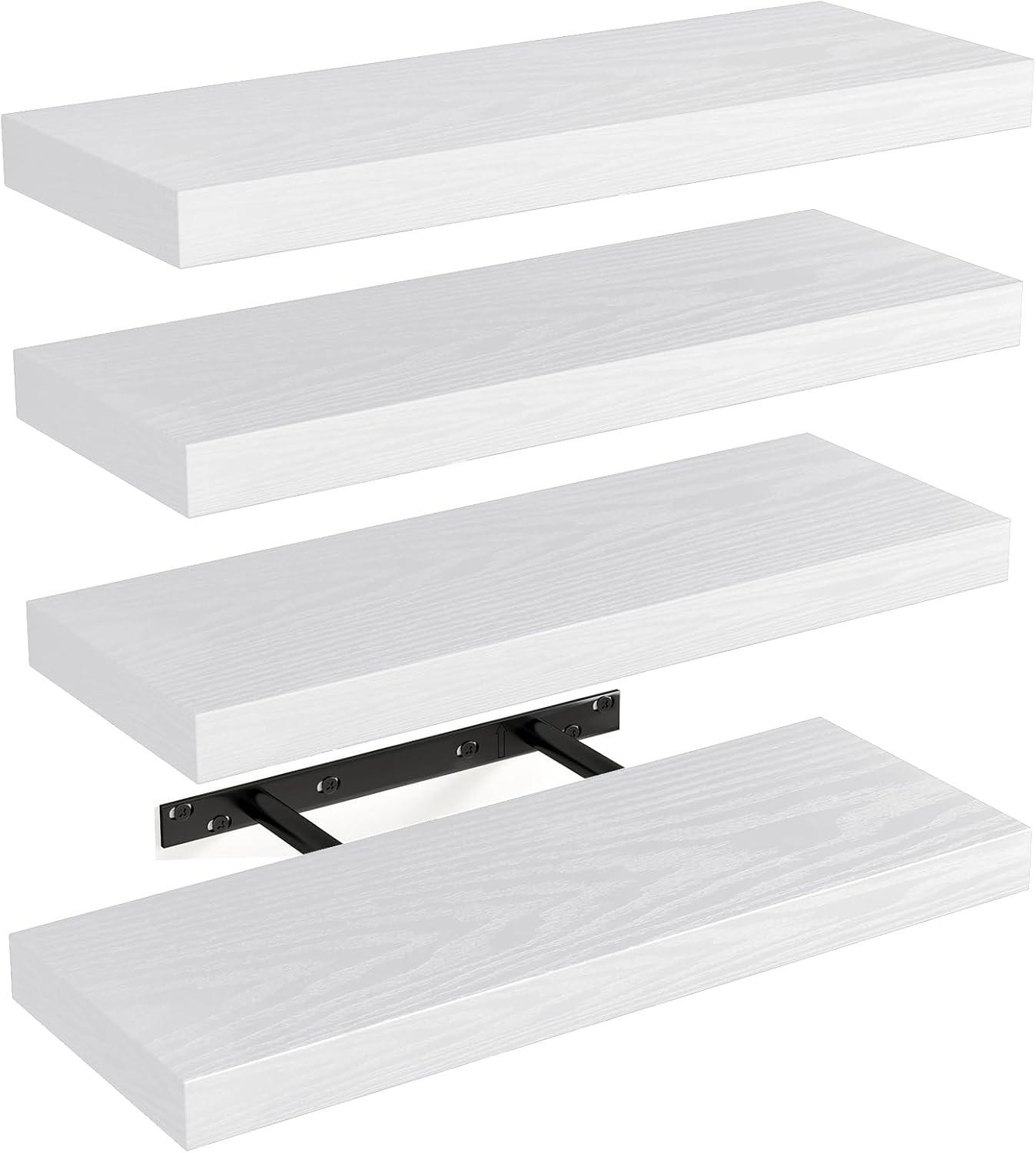 White Wood Floating Kitchen Wall Shelves Set of 4