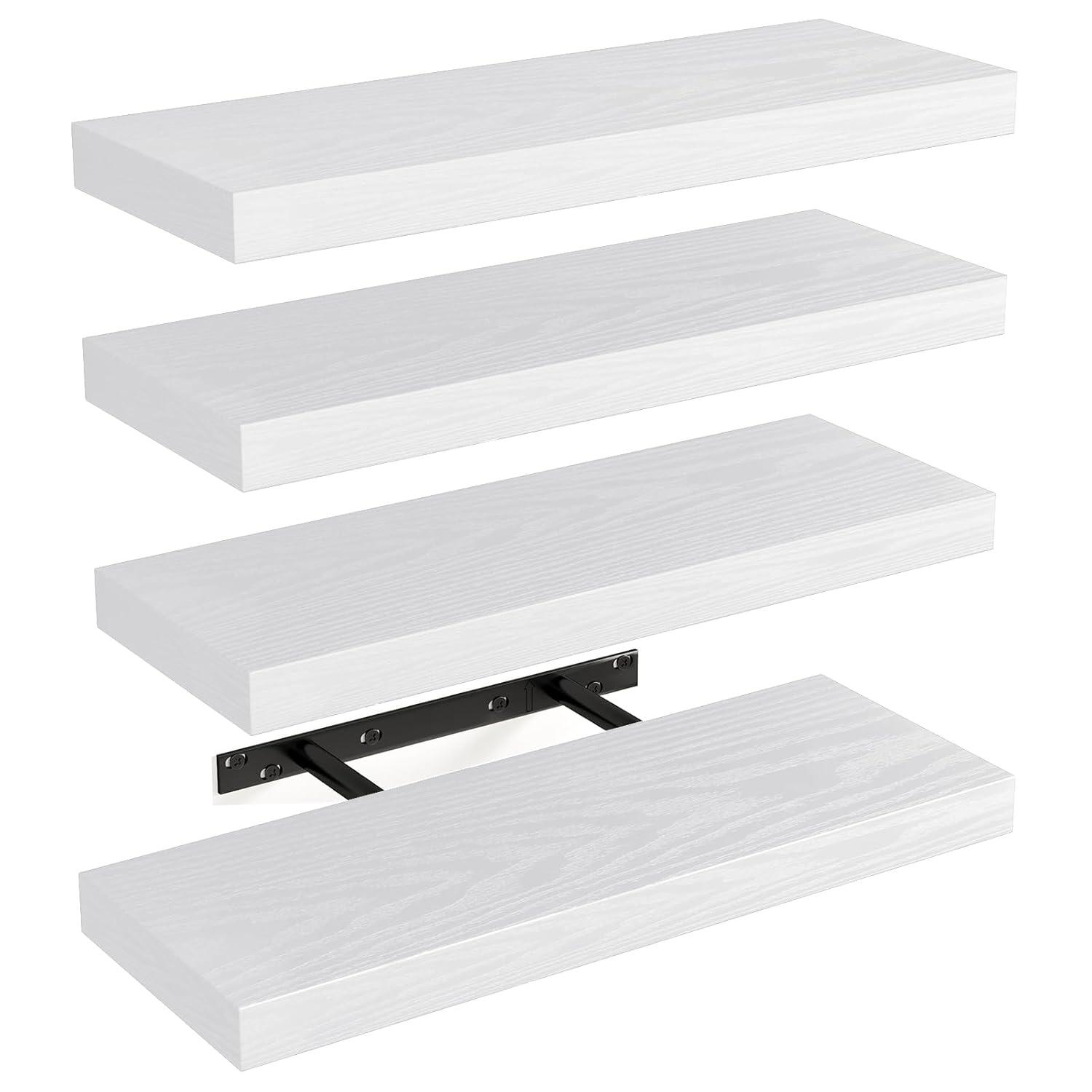 Fairy 15.8in Floating Shelves, Wall Shelves Set of 4, Shelves for Wall Decor, with Invisible Brackets, 15.8x1.2x5.5inches, White