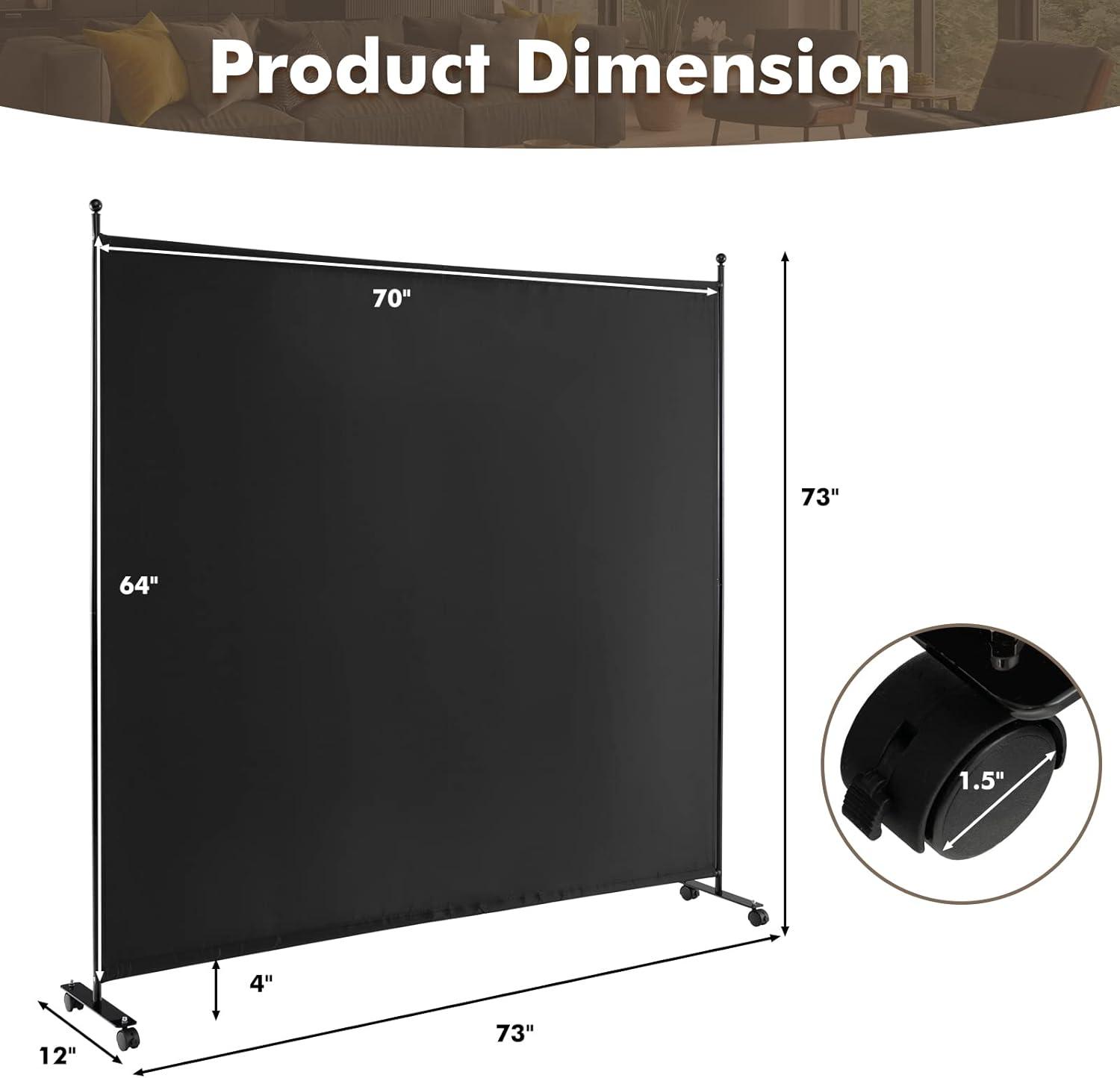 Costway 6-Panel Folding Room Divider 6FT Rolling Privacy Screen with Lockable Wheels Black