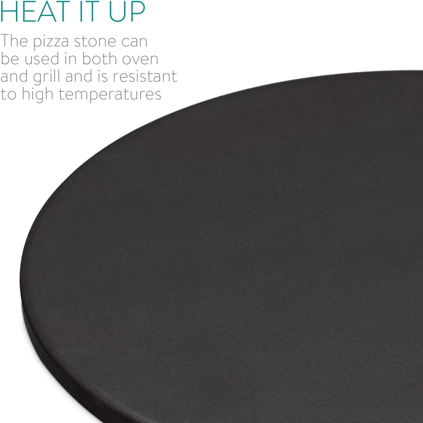 Navaris XL Pizza Stone for Baking - Glazed Square Cordierite Stone Plate for BBQ Grill Oven, Bake Serve Bread - Incl. Recipe Book - 15" x 11.8" x 0.6"